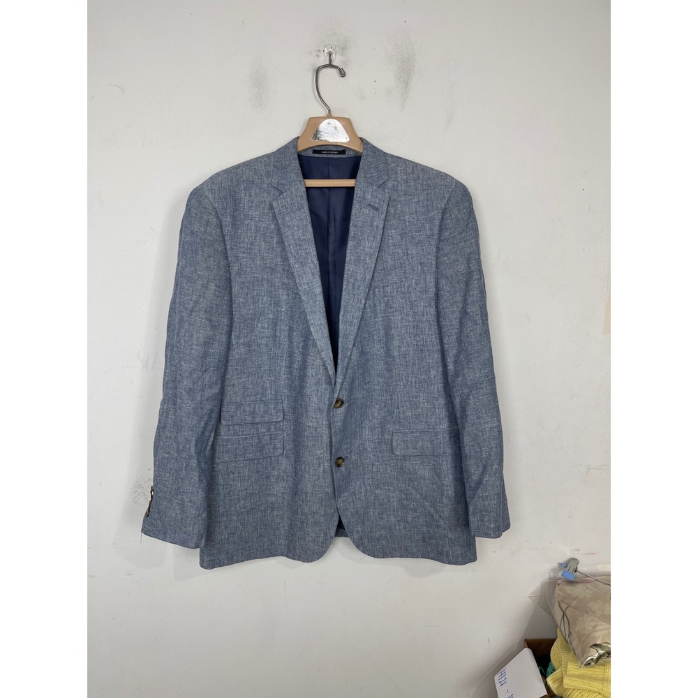 Bar III Mens Slim Fit Blazer Sport‎ Coat Blue Linen Cotton Blend 46R